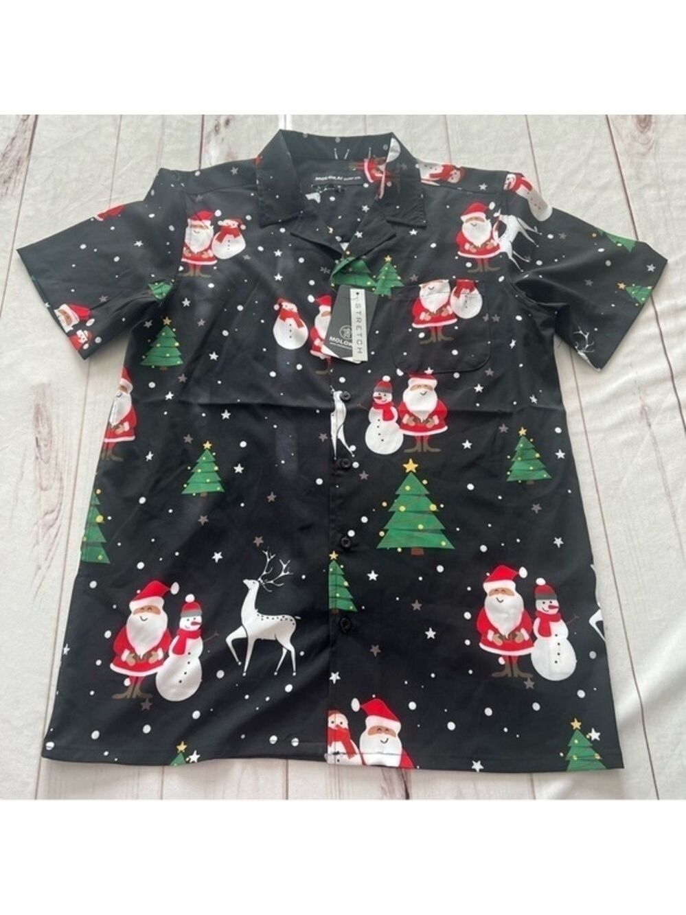 NWT MOLOKAI SURF Black Christmas Cheer Men’s Santa Snowman Shirt M Ugly Xmas